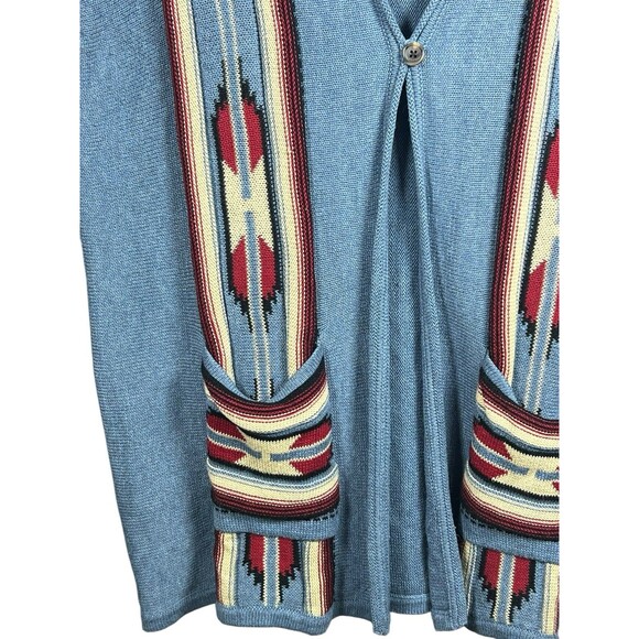 Vintage Chaps Denim Vest Women’s 2X Southwest Aztec Knit Boho Western Layering - Picture 4 of 13